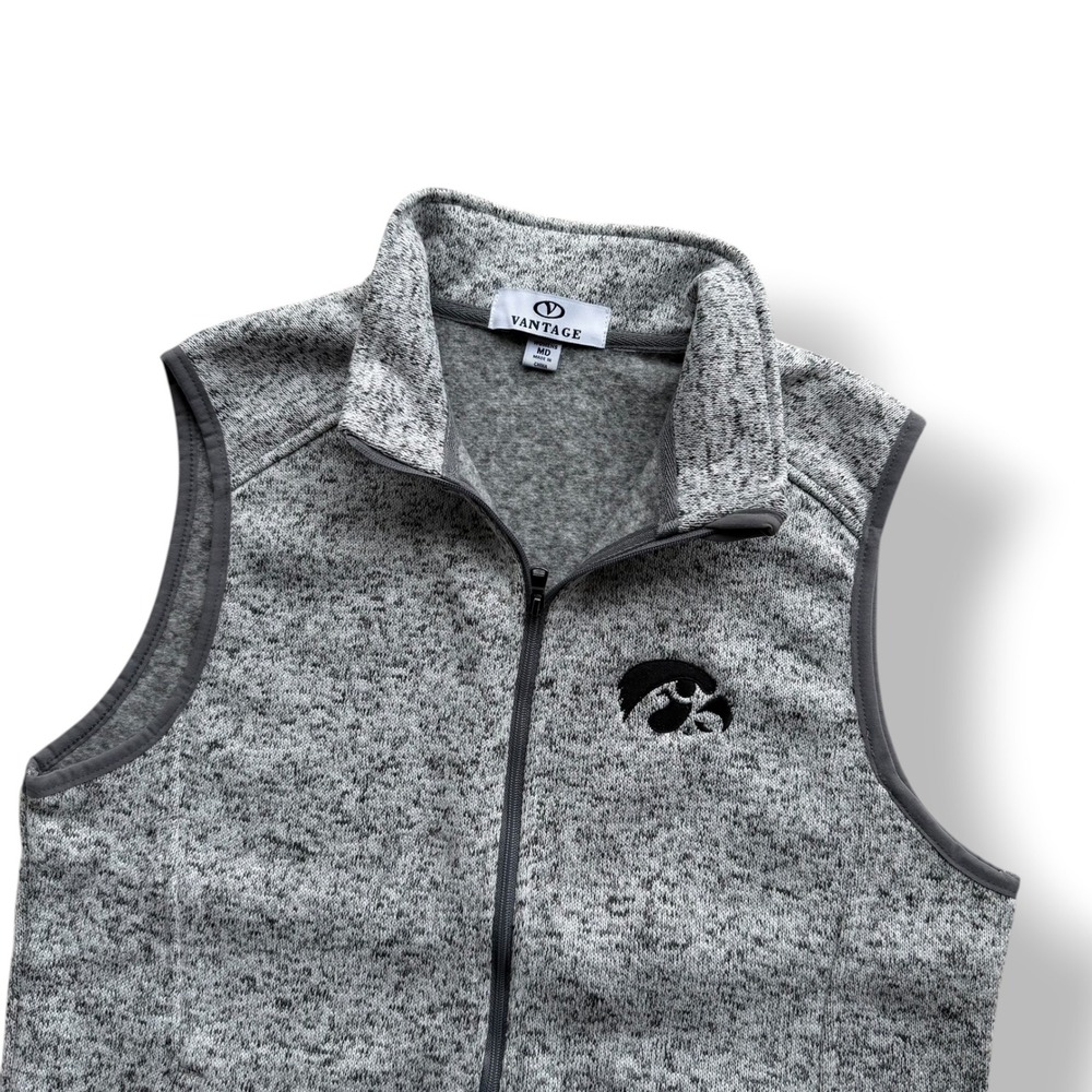 Vantage Iowa Hawkeyes Womens M Gray Marl Fleece Full Zip Sweater Vest 3308 Sport